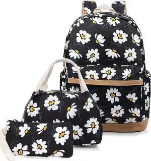 HUHUTU School Bag Set, Daisy Laptop Backpack Lunch Bag Pencil Case
