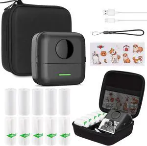 HUIJUTCHEN Print Pods Mini Sticker Printer Thermal Inkless Printer for iOS&Android with Hard Protection Storage Case,Bluetooth Label Maker with 11 Rolls Thermal Paper&Sticker for Photo Receipt DIY