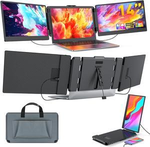 Triple Portable Monitor for Laptop Screen Extender Dual Monitor 14 Inch FHD 1080P Tri Screen Display 4 Speakers Plug and Play No Driver for 13.3-17 Inch Laptop Windows/Mac/Chrome (2 Extended Screens)