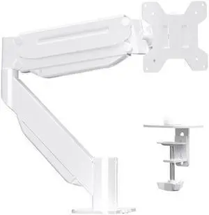 Suptek Single Monitor Mount,Ultrawide Monitor Arm Mount Single Desk Mount Fit for 49 inches Screen, 46.2 lbs,Pneumatic Height,C-Clamp and Grommet Desk Mount,White
