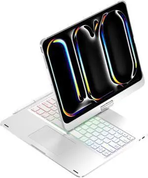 kaidisen 360deg Rotatable Keyboard Compatible with iPad Pro 11 inch M4 Keyboard Case with Touchpad and 7 Color Backlight Foldable Backlit Keyboard 360 Rotating,Silver