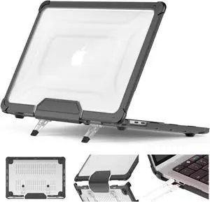 HXCASEAC Case Compatible with MacBook Pro 13 inch 2022 2020 2018, Anti-Scratching Protective Hard Cover with Foldable Stand for A2338 A2289 A2251 A2159 A1989 Case - Black