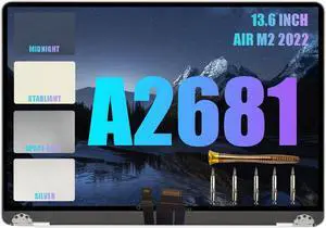 JYY A2681 Screen Replacement for Mac14,2 MacBook Air 13.6" M2 2022 A2681 EMC 4074 13.6 inches 2560x1664 Full LCD Screen Display Complete Assembly(Starlight)