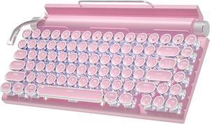 Retro Typewriter Keyboard Wireless, Mechanical Gaming Vintage Keyboard 83-Key Blue Switches Bluetooth 5.0 Punk Round Keycap, 14 Modes LED Backlight, Type-C, Compatible with PC/Laptop/Pad/Phone, Pink