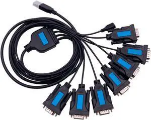 TECHTOO 7 Port Professional Prolific CHIP USB to Serial RS232 DB9 Adapter Converter Serial Cable 9-Pin Male to Male with Thumbscrews (W/Thumbscrews, 7 RS232 Port)