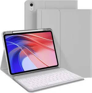 kenke for iPad (A16) 11th/10th Generation Case with Keyboard (11/10.9 Inch, 2025/2022) - 7 Colors Backlit Folio Detachable Wireless Bluetooth Keyboard, Flip Case with Pencil Holder, Gray