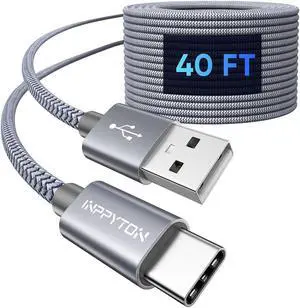 40Ft Extra Long USB C Cable [Durable Double Nylon Braided] USB A 2.0 to USB Type C Charging Cable (NO DATA) USB to USB C Cable Power Cord for USB-C Phone, Tablet, Galaxy, Camera, PS5, Switch & More