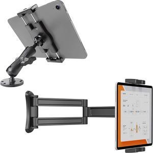 Industrial Tablet Mount for Truck&Vehicle, Heavy Duty Drill Base iPad Mount Holder for Car, Adjustable Aluminum Arm, Compatible w/ 4.7"-12.9" Devices, Perfect for Dashboard, Boats, Walls-Black