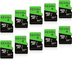 KEXIN 64GB Micro SD Card 10 Pack with SD Adapter microSDXC Memory Card UHS-I C10 U1 Micro SD Cards Bulk Full HD High Speed TF Card for Smartphone Tablet Action Camera Dash Cam Game Console, 10Pack 64G