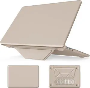 KEROM Stand Case for MacBook Air 13 inch 2025-2022 M4 M3 M2 A3240 A3113 A2681, MacBook Air M4 13 inch Case, PU Leather Hard Shell with Foldable Stand & Keyboard Cover for Mac Air 13.6 inch, Beige