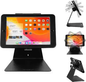 CarrieCathy Desktop Anti-Theft Security Kiosk POS Stand Holder Enclosure with Lock and Key, Compatible with iPad Mini 1-5, Flip and Rotate Design, Black