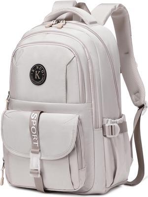 KIDNUO College Backpack, Travel Laptop Backpacks, Large Kids School Bag for Teens Girls Boys Students Bookbag Fit for 15.6 Inch Computer Waterproof Business Work Back Pack for Women Men Daypack Beige