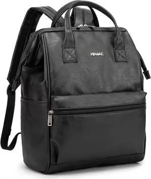 Kinmac Laptop Backpack for Women and Men, Large Capacity Travel Backpack for 15.6 inch Laptop Computer (Black PU)