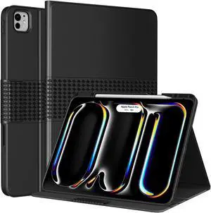 TiMOVO Case for iPad Pro 13 Inch M4 (2024), Premium PU Leather Smart Folio Stand Cover with Pencil Holder - Auto Wake/Sleep and Multiple Viewing Angles, Black