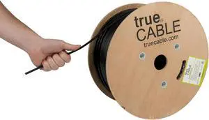 trueCABLE Cat5e Outdoor, 500ft, Waterproof Direct Burial Rated CMX, Black, 24AWG Solid Bare Copper, 350MHz, PoE++ (4PPoE), ETL Listed, Unshielded UTP, Bulk Ethernet Cable