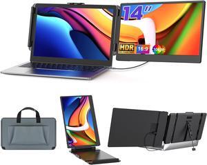 Triple Portable Monitor for Laptop Screen Extender Dual Monitor 14 Inch FHD 1080P Tri Screen Display 4 Speakers Plug and Play No Driver for 13.3-17 Inch Laptop Windows/Mac/Chrome (1 Extended Screen)