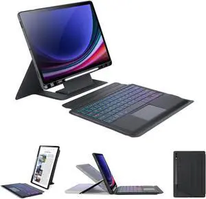 Smasung Galaxy Tab S9 Plus Case Keyboard, Magic Keyboard with Multi-Color Backlight for Smasung Galaxy Tab S9 Plus Keyboard Case with Multi-Touch Trackpad, Easy-Set Floating Cantilever Stand, Black