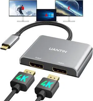 UANTIN USB C to Dual DisplayPort Splitter Extended Display for Windows | 4K@60Hz Type C 3.1 to DP 1.2 for Dual Monitor Converter MST USBC Display Port Hub for XPS 13/15, Lenovo, Chromebook, HP etc