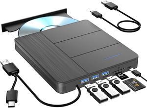 TYYWGD 7 in 1 External Blu-ray Drive,Support 100G Disc R/W BD DVD CD Player,Portable Burner USB3.0 SD/TF Card Slot for PC Compatible with Windows XP/7/8/10/11 Mac Laptop Desktop