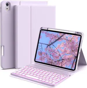 JKSML Keyboard Case for iPad 10th Generation 10.9 inch 2022, 7 Colors Backlit, Case with Keyboard for iPad (A16) 10 Gen, Wireless Keyboard, Built-in Pencil Holder, Auto Sleep/Wake, Purple