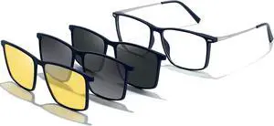 UNIEOWFA Computer Anti Blue Light Blocking Glasses Men Square With 3Pcs Polarized Magnetic Clip on Sunglasses Gaming Eyeglasses UV Protection Driving Anti Glare