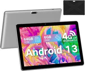 JUNYANG Android 13 Tablet with SIM Card Slot,10.1 Inch Cellular Tablets with Case, 4G LTE Tablet & Phone (Makes Calls), 6GB+64GB, Support 1TB Expand, 5MP+8MP GPS 5G WiFi, Parental Control