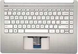 Jxjslp Replacement Upper Case Palmrest for HP 14-DQ 14-FQ 14T-DQ 14Z-FQ Series Laptop Non-Backlit Keyboard Assembly Top Cover L88200-001 Natural Silver