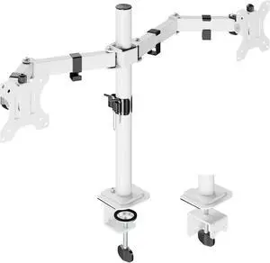 UPGRAVITY Dual Monitor Mount, Dual Monitor Stand for Two 17"-32" Flat/Curved Computer Screens, Fully Adjustable Dual Monitor Arms Hold up to 17.6lbs, VESA 75x75/100x100mm, C-Clamp/Grommet Base, White