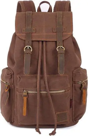 KAUKKO Vintage Casual Canvas and Leather Rucksack Backpack