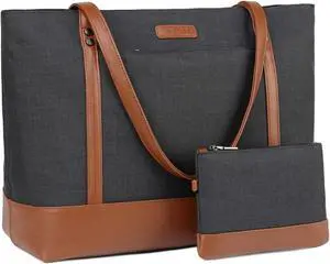 VASCHY Laptop Tote Bag for Women, Large 15.6inch Computer Teacher Bag Purse Briefcase for Travel,Work,Business,Office Black and Brown