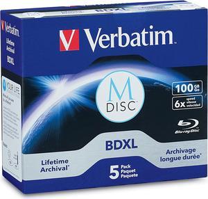 Verbatim M DISC BDXL 100GB 6X with Branded Surface Blank Blu-Ray Recordable Media - 5pk Jewel Case Box,Blue