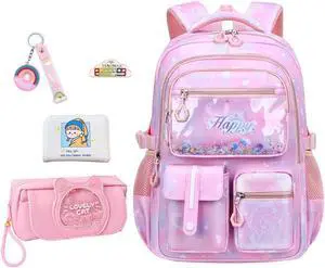 dKargo 5Pcs Pink Girls Backpacks - Sequin Girls Bookbag Kawaii Bookbag School Shoulders Laptop Bag Daypacks for Students Teen Kids Casual Travel (Pink)