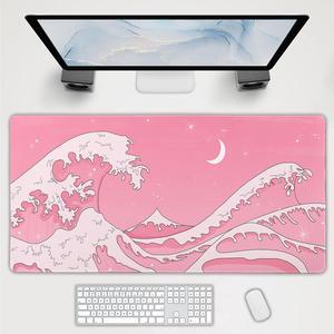 Pink Japanese Anime Gaming Mouse Pad XL Cute Kawaii Aesthetic Wave Extended Big Large Desk Mat Non-Slip Rubber Base Stitched Edge Long Keyboard Mousepad for PC Computer Laptop,47.2x23.6 in,120x60cm
