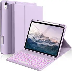 kenke for iPad 11/10th Gen Case with Keyboard 11/10.9 inch 2025 A16/2022, Detachable Wireless Bluetooth Keyboard Case with Right Side Pencil Holder, Backlit White Square Keycaps (Purple)