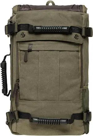 KAUKKO Canvas Travel Backpack Multi-Functional Bag Fits 17" Laptop, Large Capacity Hiking Backpack, Outdoor Casual Daypack ARMYGREEN,23.8L