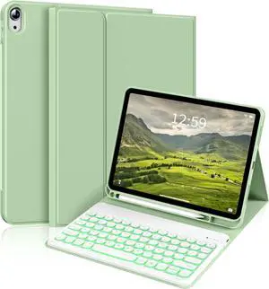 kenke for iPad 11/10th Gen Case with Keyboard 11/10.9 inch 2025 A16/2022, Detachable Wireless Bluetooth Keyboard Case with Left Side Pencil Holder, Backlit White Circular Keycaps (Matcha Green)