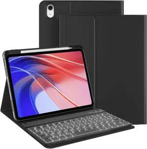 kenke for iPad (A16) 11th/10th Generation Case with Keyboard (11/10.9 Inch, 2025/2022) - 7 Colors Backlit Folio Detachable Wireless Bluetooth Keyboard, Flip Case with Pencil Holder, Black