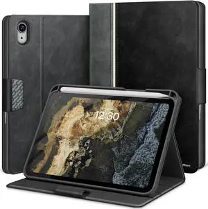 KingBlanc for iPad Mini 7 A17 Pro Case, iPad Mini 7th/6th Generation Case (8.3-inch 2024/2021) with Pencil Holder, Vegan Leather Stand Cover, Auto Sleep/Wake, Adjustable Angle, Magnetic Closure, Black