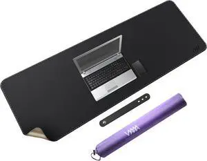 VYAAA Cork & PU Leather Desk Mat, 51"x19.6" Computer Desk Mat, Keyboard Mouse Pad, Office Desk Mat on top of Desks for Home or Office (Black)