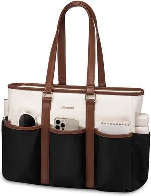 LOVEVOOK Work Tote Bag for Women, 17 Inch Laptop Bag for Women, Teacher Tote Bag Nurse Bag, Utility Professional Computer Bag For Work/Travel/College/Daily, Large Purse Handbag With Multi Pockets