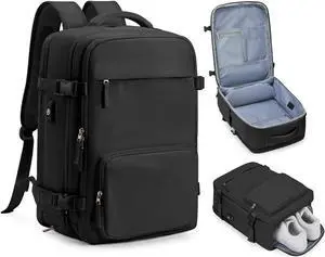 wassdins Large Travel Backpack for Women Men, Waterproof Carry on Backpack for Flight Approved, Mochila de Viaje Personal Item Luggage Backpack with Shoce Compartment, Bulto de Viaje Tiktok Backpack