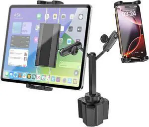 Kolasels Dual Tablet Holder for Car Cup Holder - Metal Magic Arm, Cup Holder Phone Holders for Your Car, Truck with Double Device Clamp, Compatible with 4-13" iPad Pro Air Mini, Galaxy Tab, iPhone