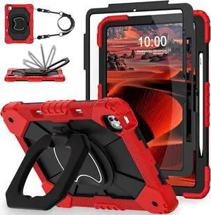 WESOROL for iPad Pro 13 Inch Case M4 (2024 Model,7th Gen) with Screen Protector/360deg Rotating Stand/Pencil Holder/Shoulder Strap,Military Grade Shockproof iPad Case 13 Inch,Red Black