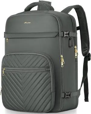 KROSIAS Travel Backpack for Women, Carry On Backpack for Airplanes Flight Approved, Waterproof Large Weekender Overnight Bag Fit 17 Inch Laptop with USB Charging Port, Olive Green