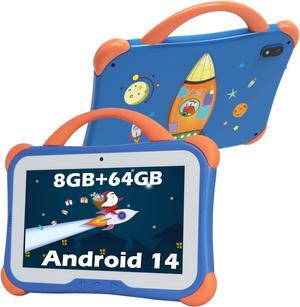 weelikeit Kids Tablet, 7 inch Tablet for Kids 8GB RAM 64GB ROM Android 14 Toddler Tablet with Bluetooth, WiFi, Dual Camera, Children Tablet with Parental Control, Educational App for Girls Boys(Blue)