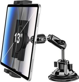 Heavy Duty Car Tablet Mount Holder - [Metal Arm] Dashboard Windshield Suction Cup Tablet Holder for Truck/Car Mount, for 4-13" Tablet Like iPad Pro 12.9, Air, Mini, Galaxy Tab, Z Fold, Fire HD, iPhone