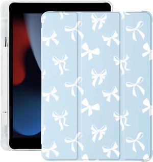 Cute Kawaii Bow for iPad Air 3 Case with Pencil Holder, Auto Sleep/Wake, Blue Leather Soft TPU Back Cover for iPad Pro 10.5 Inch 2017
