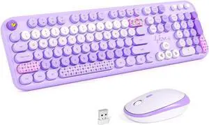 KNOWSQT Wireless Keyboard and Mouse Combo - Lovely Purple Rainbow Full-Sized Typewriter Colorful Keyboards, Round Keycap USB Plug Play Retro Cute Keyboards for Windows, Laptop, PC, Desktop, Computer