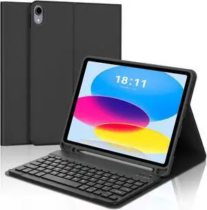KVAGO Keyboard Case for iPad 10th Generation 10.9 inch 2022, Detachable Wireless Bluetooth Keyboard, Smart Stand Folio Keyboard Cover with Pencil Holder for iPad 10th Gen (Space Black)
