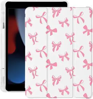 Cute Kawaii Bow for iPad 7th/8th/9th Generation Case with Pencil Holder, Auto Sleep/Wake, Leather Soft TPU Back Cover for iPad 10.2 Inch 2019/2020/2021